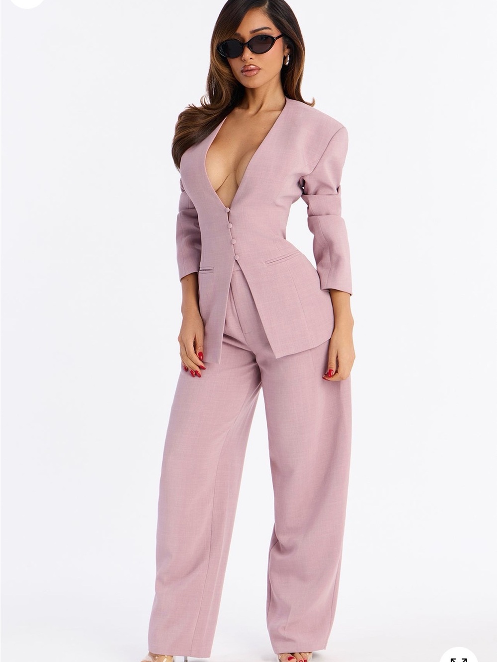 Fashion Nova Dusty Rose Wide-Leg Pant Suit